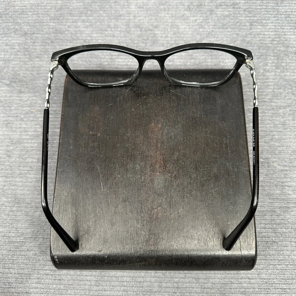 Coach HC 6127U Black Cat Eye Y2K Eyeglasses Silver Chain Link Frames 53-17-140